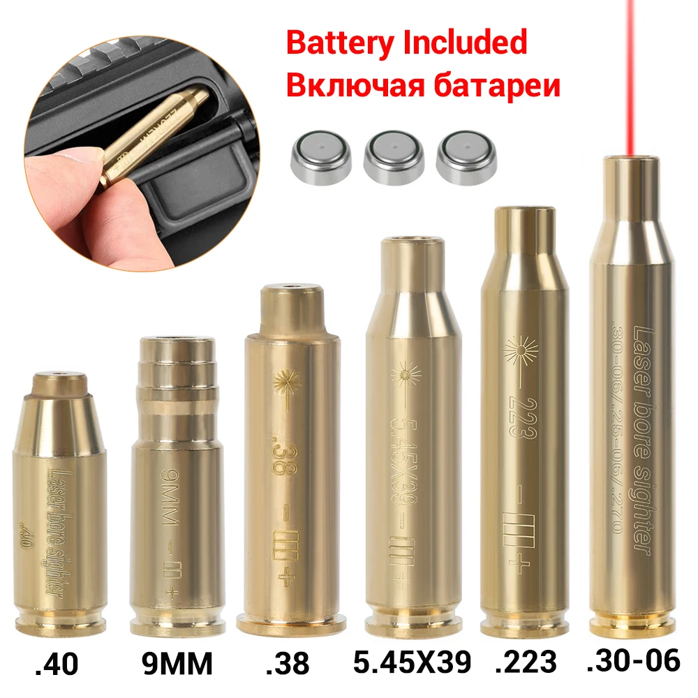 Mira láser roja táctica para entrenamiento, calibre de bala. 223/9mm/.308/7,62/.45/5,45x39, cartucho de latón para caza