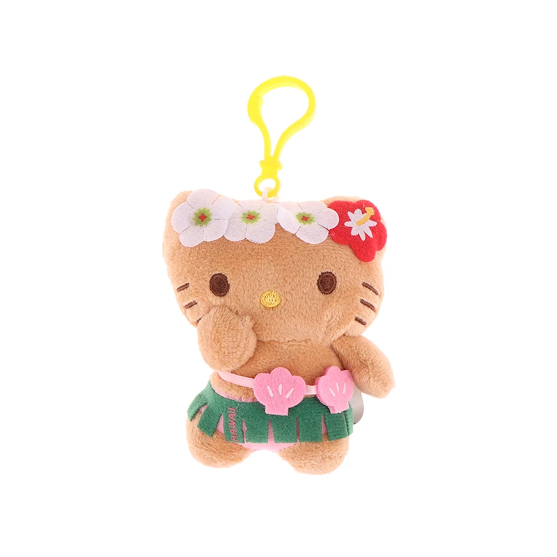 Sanrio Hawaii Series Hello Kitty Dark Skin Plush Stuffed Key Chain Cartoon Plush Doll Bikini Pineapple Pendant Cute Toy