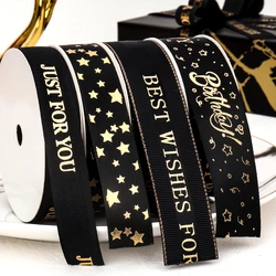 10Yards Black Gold Collection Happy Birthday Ribbon Valentine's Day Wedding Event Party Christmas Decoration Baking Bouquet Bow