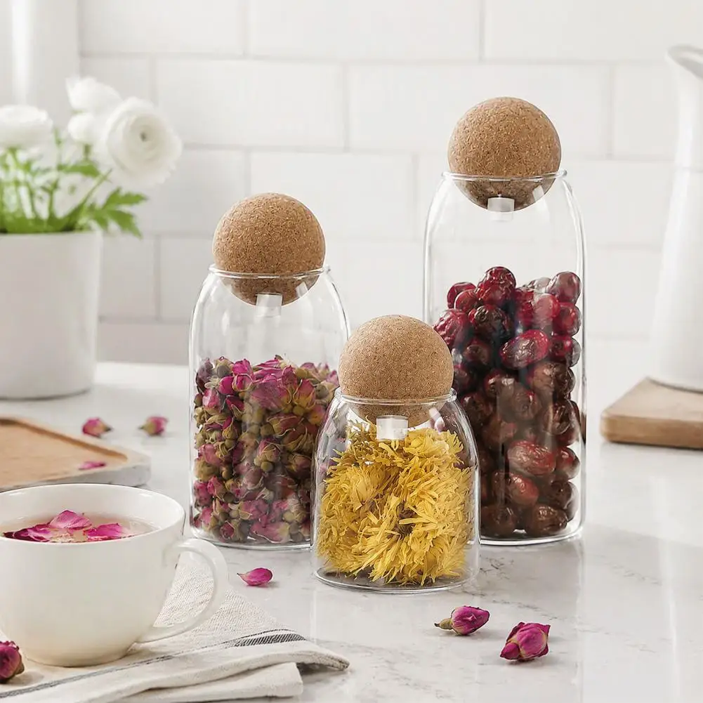 Clear Glass Storage Jar With Cork Lid Atorage Bottle Sealed Tank Tea Can Cereal Coffee Creative Decoration Airtight Canister Set