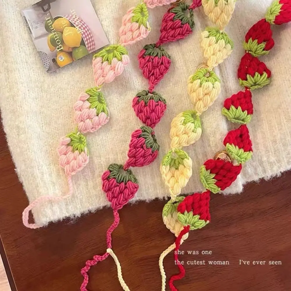 Cute French Knitted Headband Retro Floral Women Hair Scarf Countryside Style Strawberry Crochet Flower Bandana Summer