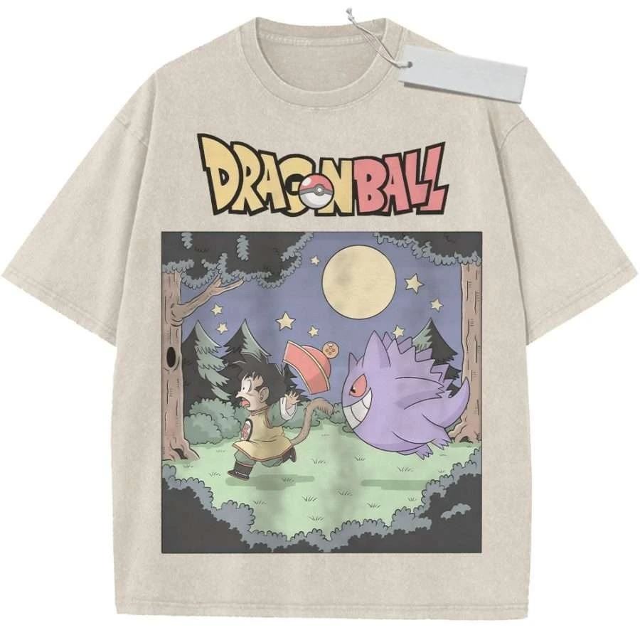 T-Shirt Sport-T-Shirt Kurzarm-T-Shirt Mehrfarbig Unisex Reine Baumwolle Gewaschen Retro Dragon Ball Goku mit Lila Monster