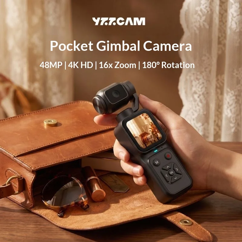 YZZCAM Pocket 4K Gimbal Camera 48MP 180° Rotatable Lens 16X Digital Zoom Portable Handheld Vlog Camera Outdoor Entry‑Level Gift