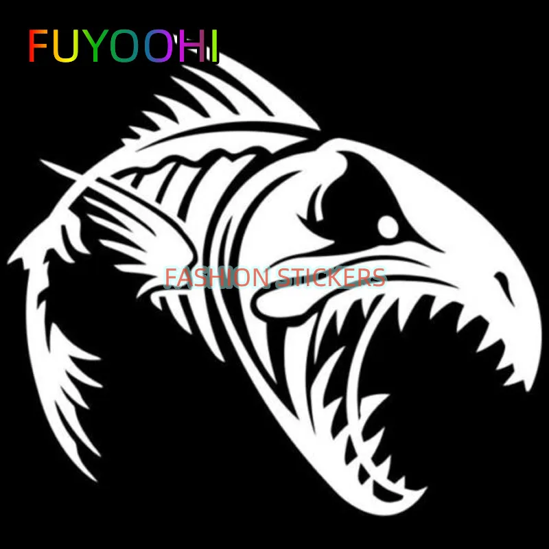 FUYOOHI Boutique Decals Horror and Evil Piranha Skeleton Car Sticker Trendy Personalized Car Styling Decoration