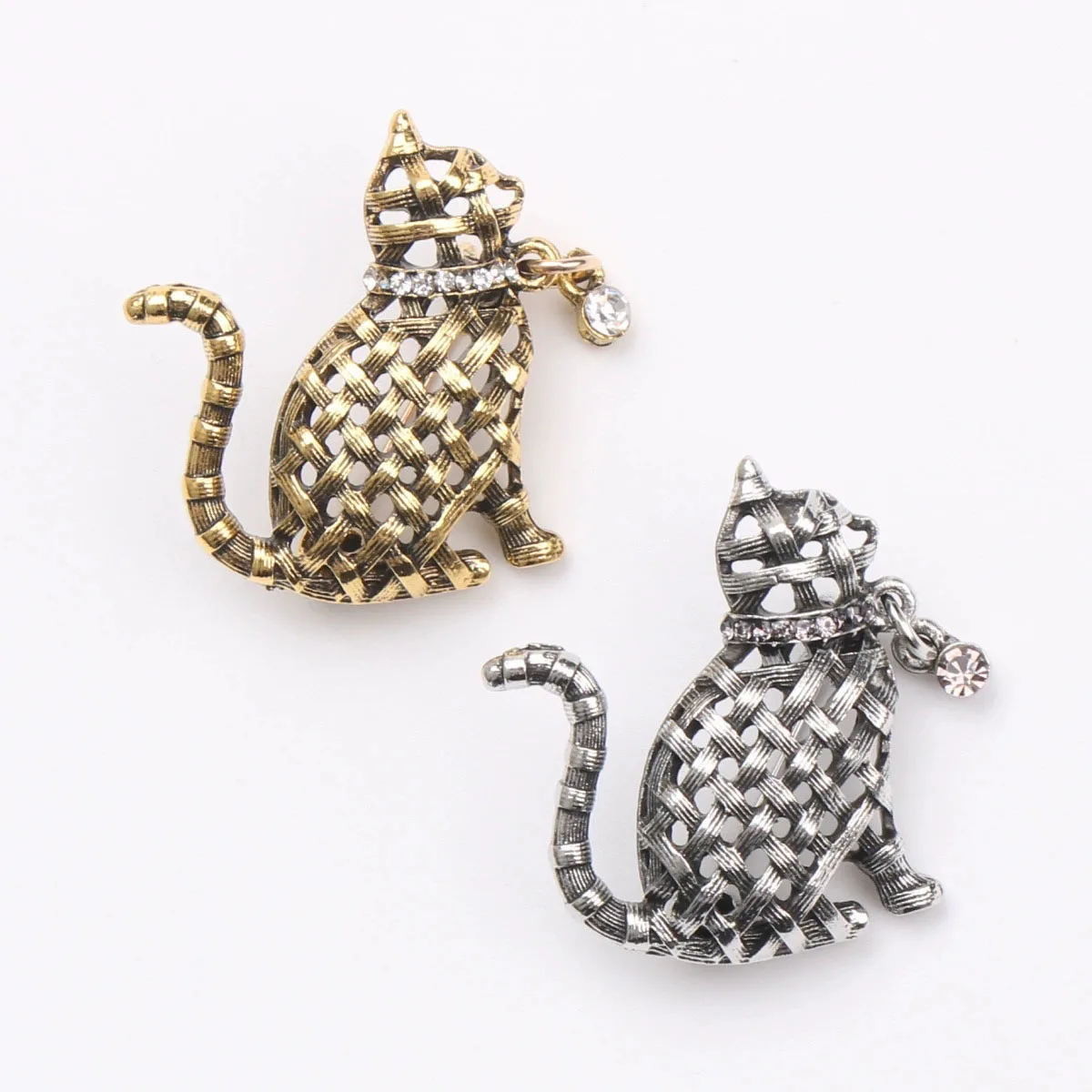Ornate Woven Cat Brooch Collection, Vintage Style Kitty Jewelry