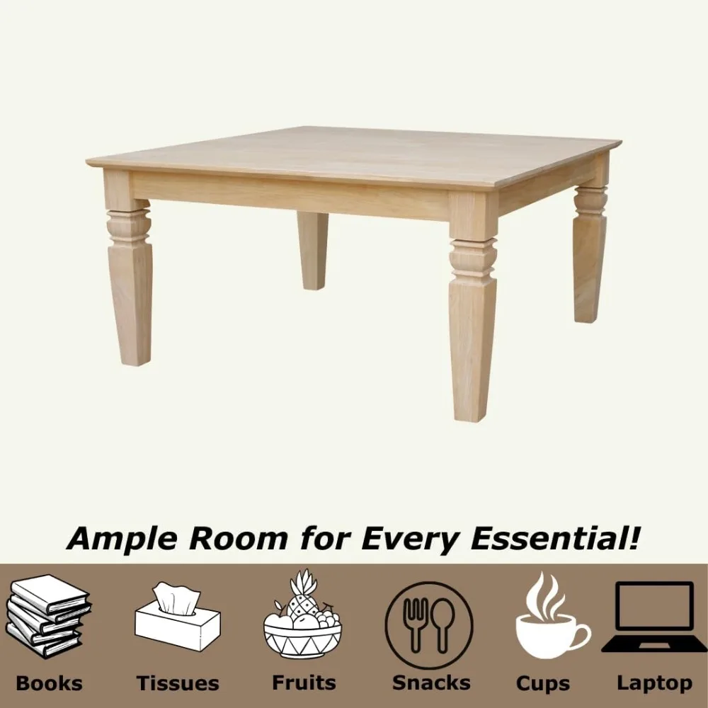 IC International Concepts 18" H Java Square Coffee Table Farmhouse, Living Room Furniture, Sturdy Solid Parawood, Paint or Stain