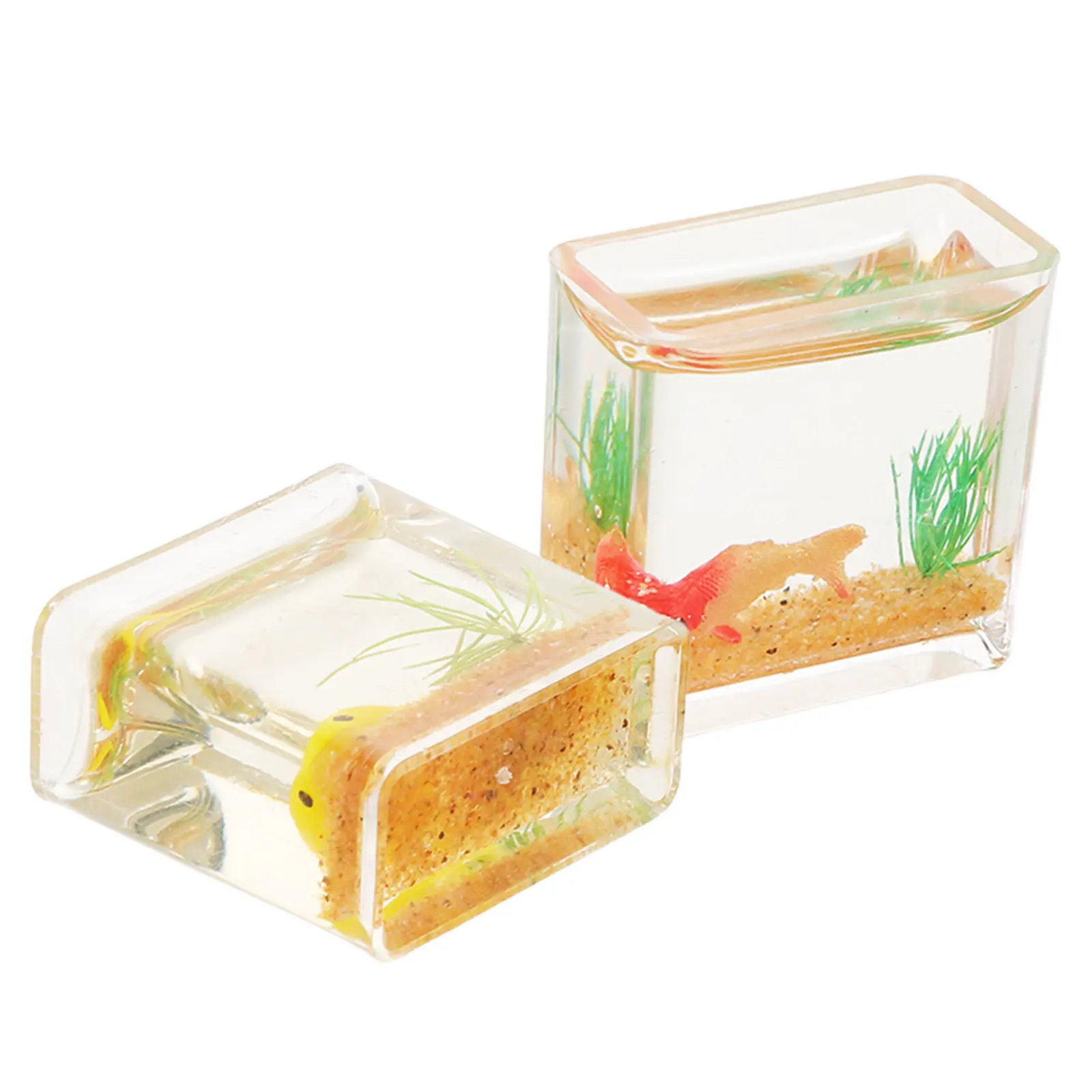 Mini Resin Fish Tank for Dollhouse & Desktop – Micro Landscape Goldfish Bowl Aquarium Decor, 2pcs