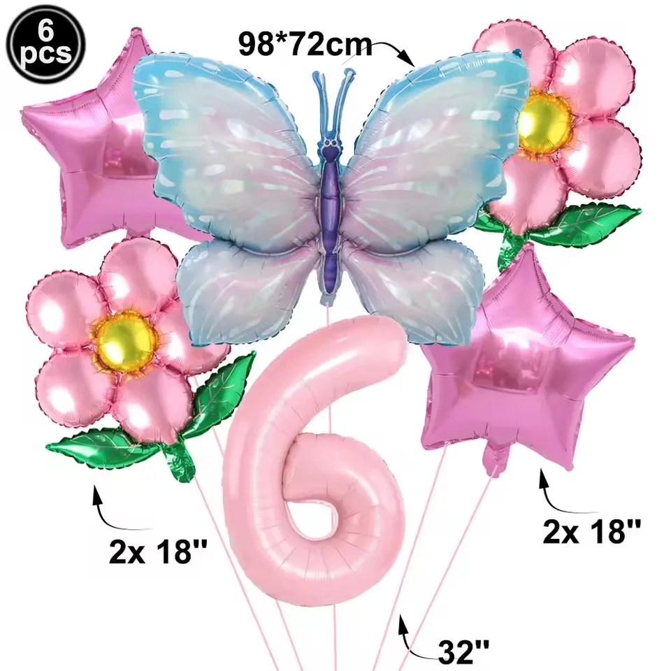 Rosa Zahlenballon Schmetterlingsballon Set Schmetterlingsballons Folie 32 Zoll 1.-9. Zahlen Geburtstagsdekoration für Mädchen Babyparty