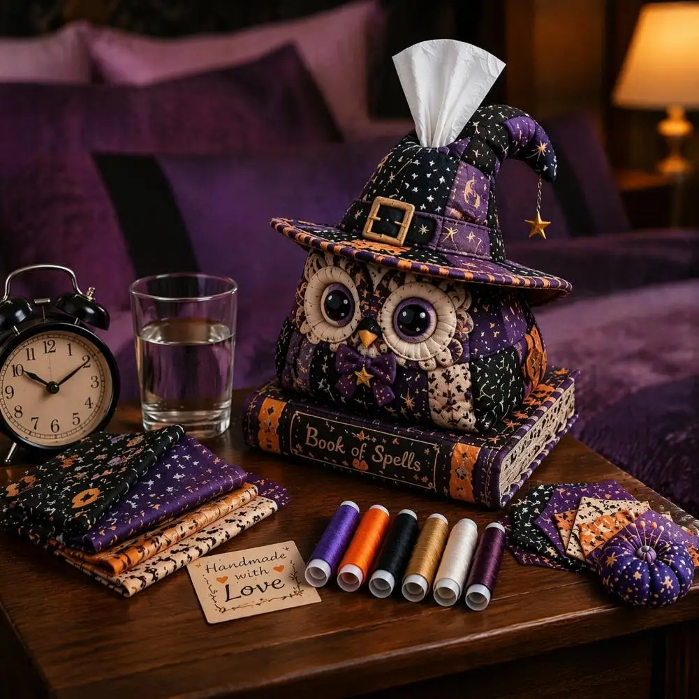 Patchwork Fabric Bundle Halloween Patchwork Fabric Craft Set Diy Quilted Tissue Box Cover Handicraft Sewing for Home for Adults