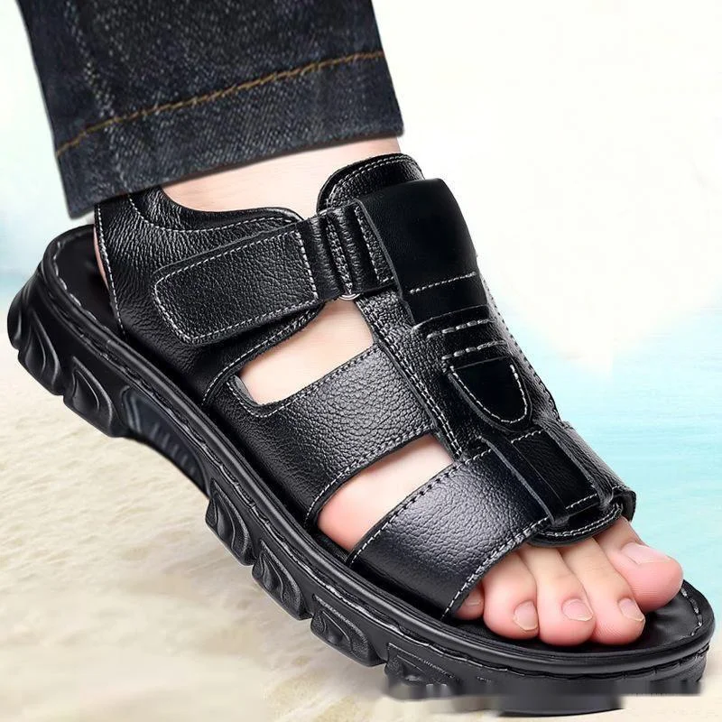 2023 Casual Summer Beach Shoes For Men Genuine Leather Sandals Cow Leather Slippers Soft Soled Non-slip Sandalias Zapatos Hombre