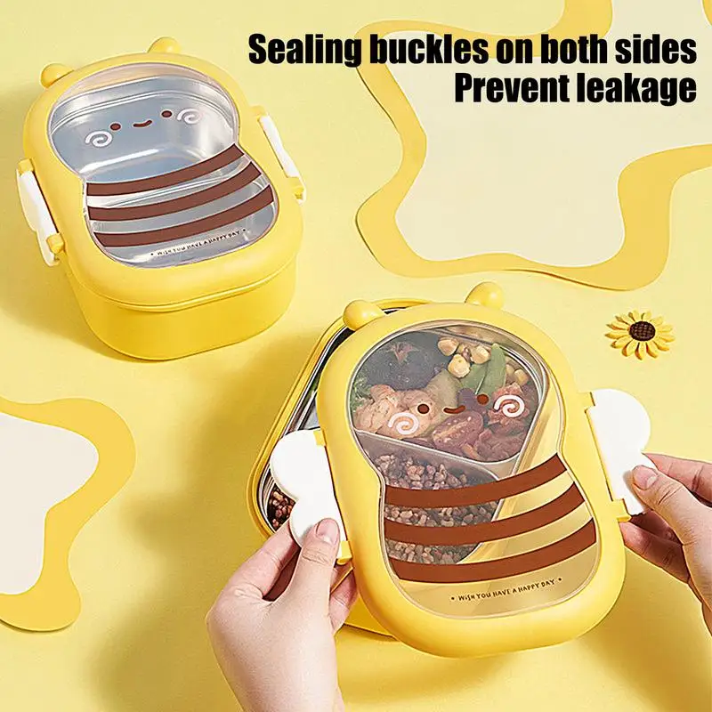 Mini Lunch Box For Kids Bee Shaped Snack Box Lunch Container With 2 Compartments Leak Proof Lightweight Lunch Box Meal Prep For