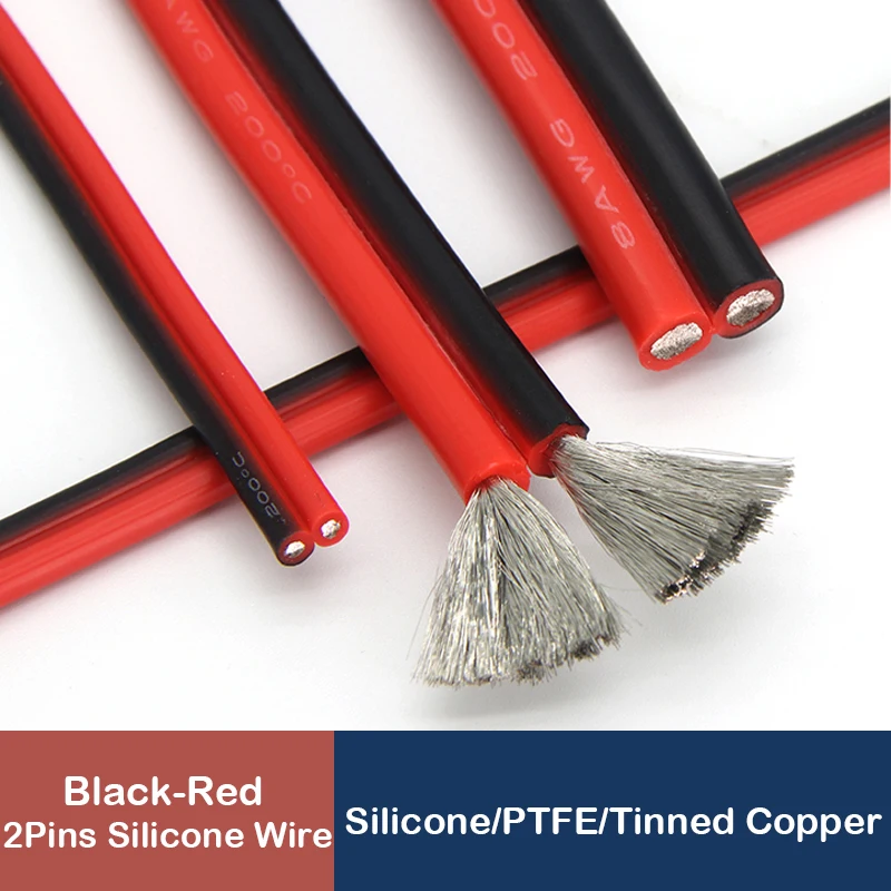 

Copper Wire Silicone Rubber Cable Super Soft 8 10 12 14 16 18 20 22 24 26 28 AWG 2Pins Flexible DIY LED Lamp Connector Black Red