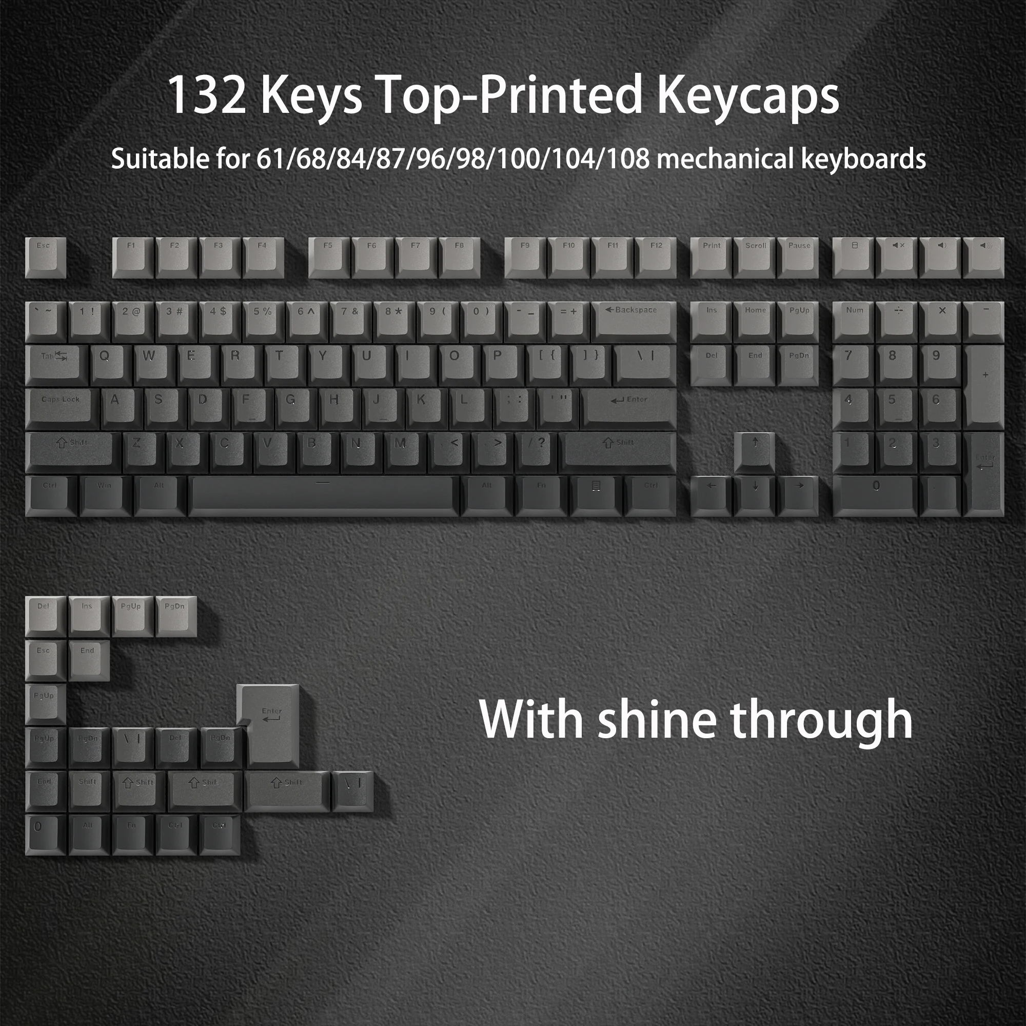 132 Key Polar Day PBT Double Shot Top Print Shine Through Backlit keycaps For MX Mechanical Keyboard 108 96 87 NJ80 84 68 64 61