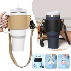 Portable PU Leather Bottle Holder,Insulated Cup Sleeve with Adjustables Strap for Outdoor Camping Travel,Reusable Mug Sleeves