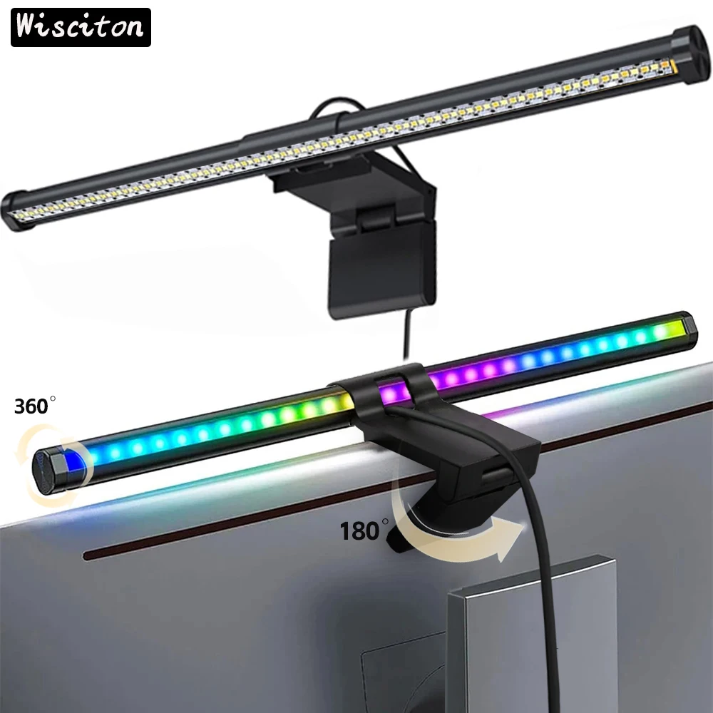 Barre lumineuse de moniteur LED pour écran d'ordinateur, lampe de table pour le travail, l'étude, la lecture, les jeux, l'éclairage à gradation, RVB, les escales, 44cm