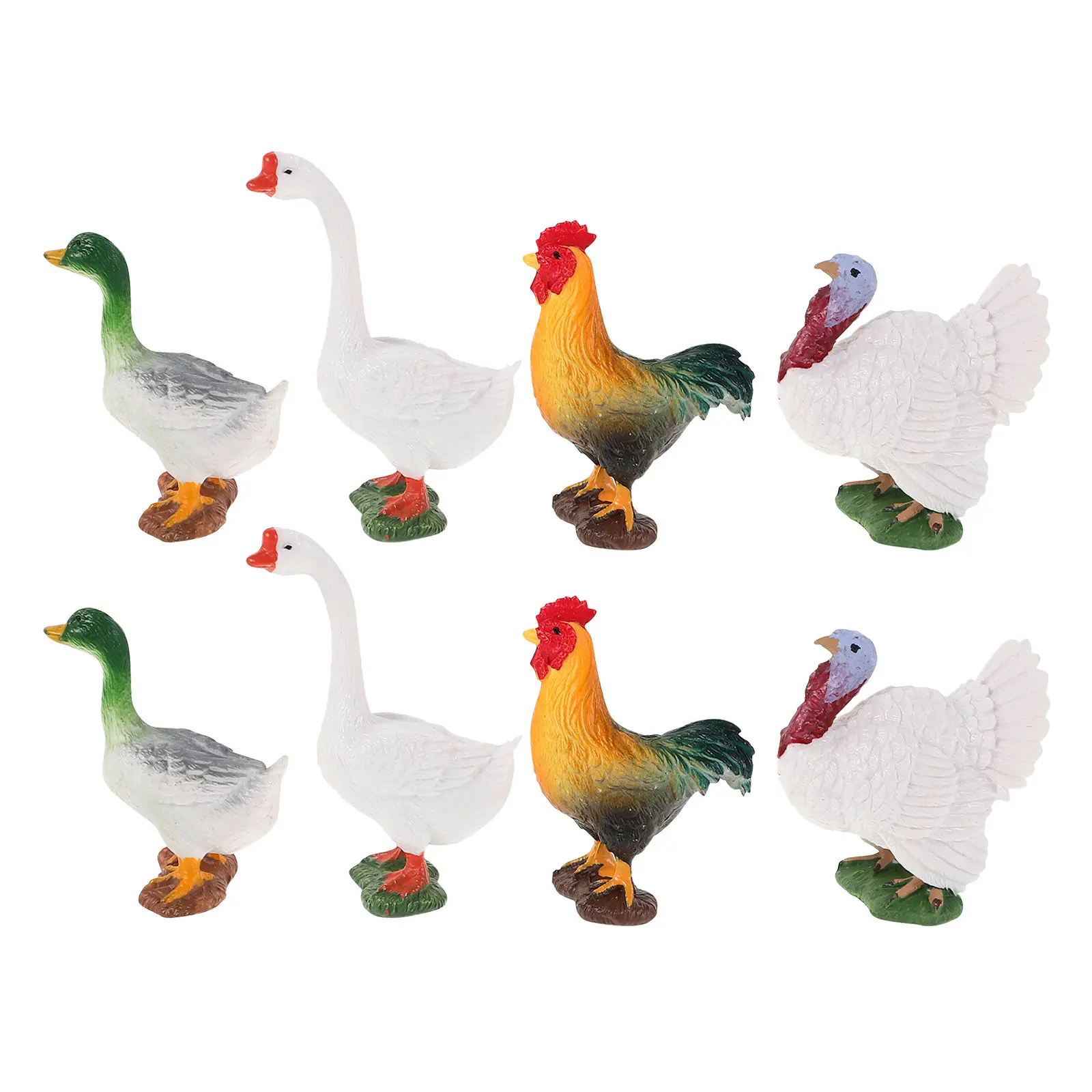 

Набор из 8 реалистичных миниатюрных фигурок сельскохозяйственных животных: курица, утка, гусь. Пластиковый набор для образовательных целей и декора. Мини-фигурки гусей.