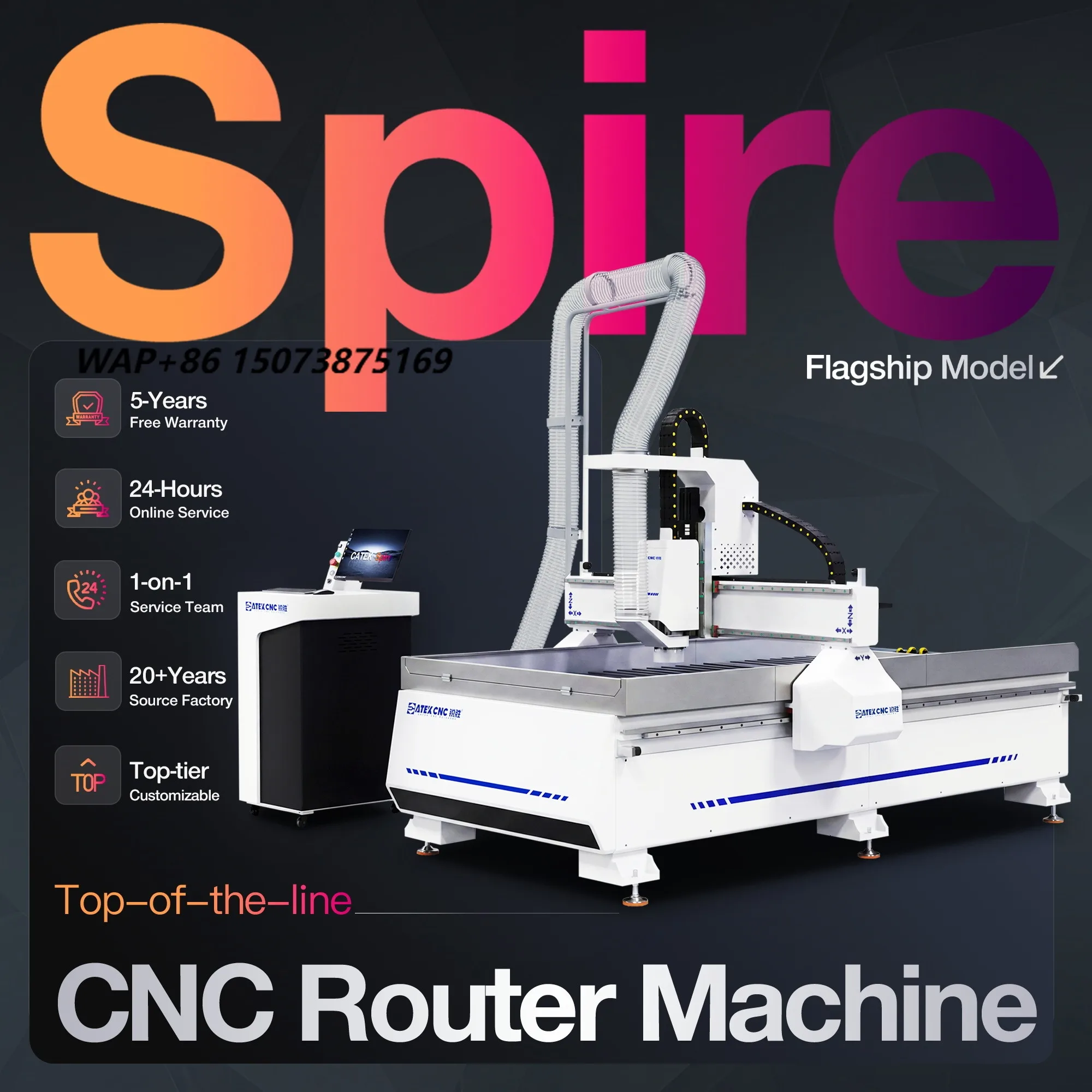 2026 CATEK Spire 1325 CNC Router with Flood Cooling 5.5KW Water Cooled Spindle for Wood Metal Stone Acrylic Cutting Engraving