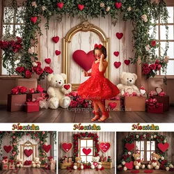 Photography Background Valentine's Day Party Roses Gift Bear Wooden Room Backdrop Decor Girl Birthday Cake Smash Photo Studio
