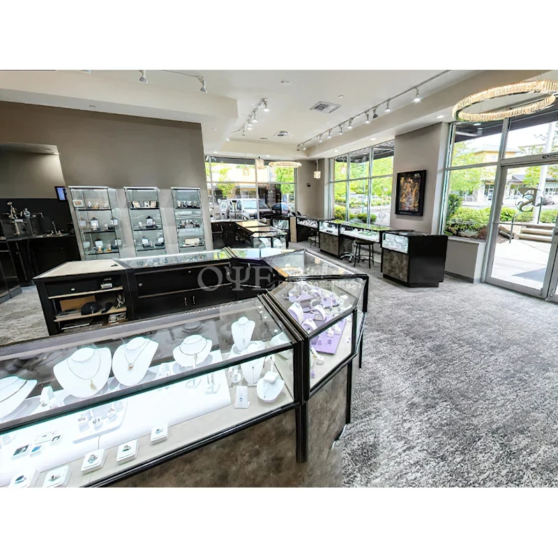 custom.Custom Made Jewelry Glass Display Cabinet Retail Shop Jewelry Showcase Counter Shopping Mall Modern Kiosk