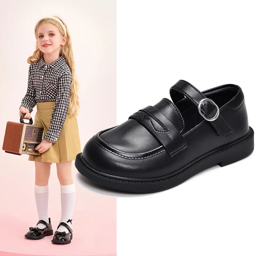 British Style Girls Mary Jane Loafers, Durable Non-slip, All Seasons Kids Princess Dress Shoes for Campus Occasions