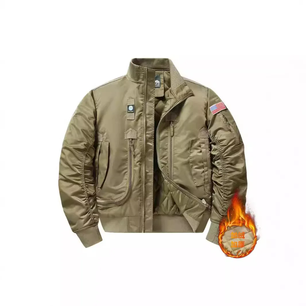 Classic MA1 Flight Jacket for Men with Warm Padded Lining Ribbed Cuffs Utility Pockets Relaxed Fit Casual Winter Bomber Jacket