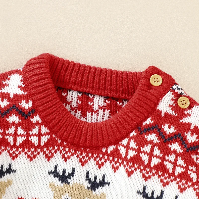 Newborn Boys Girls Pullovers Jumpers Long Sleeve Outerwear Toddler Infant Top Baby Sweaters Knitted Red Casual Christmas Pattern