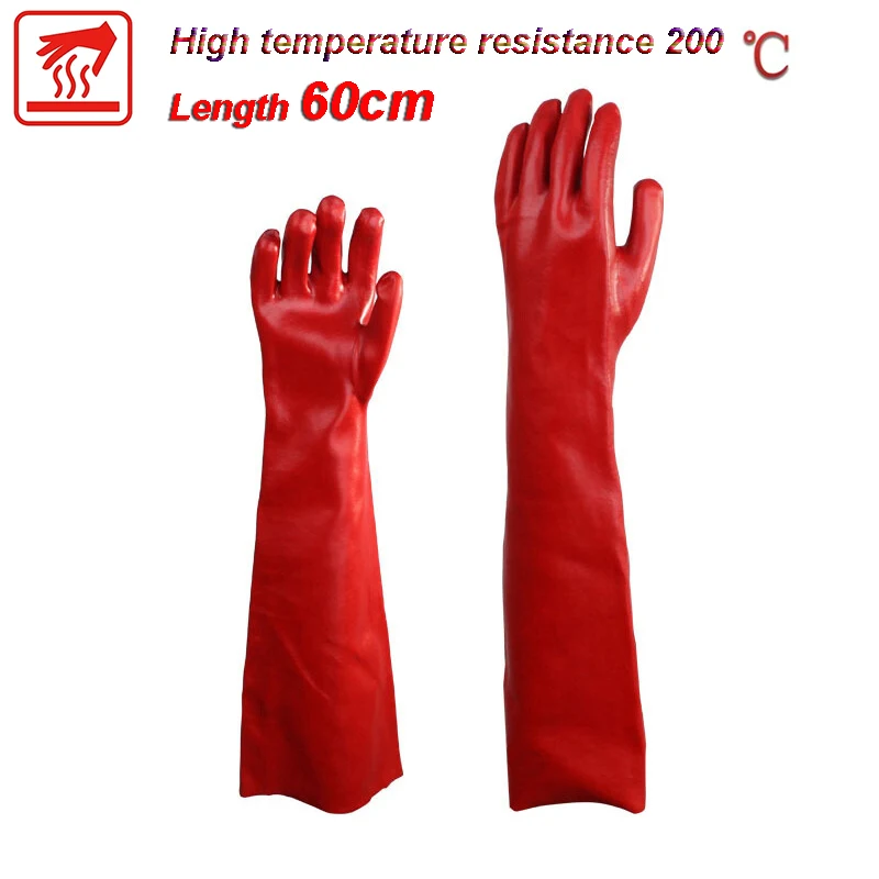 Scald prevention 200℃ Long 60CM Safety Gloves waterproof PVC Anti-chemical Work Protective Gloves Cotton Lining Chemical gloves