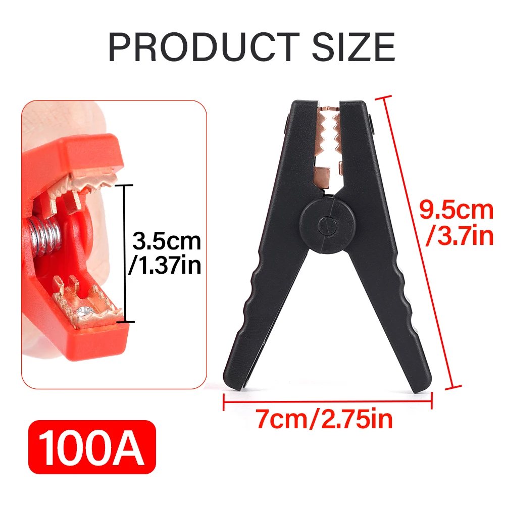 2Pcs large 100a crocodile alligator clips car battery chargers insulated clamp image 2