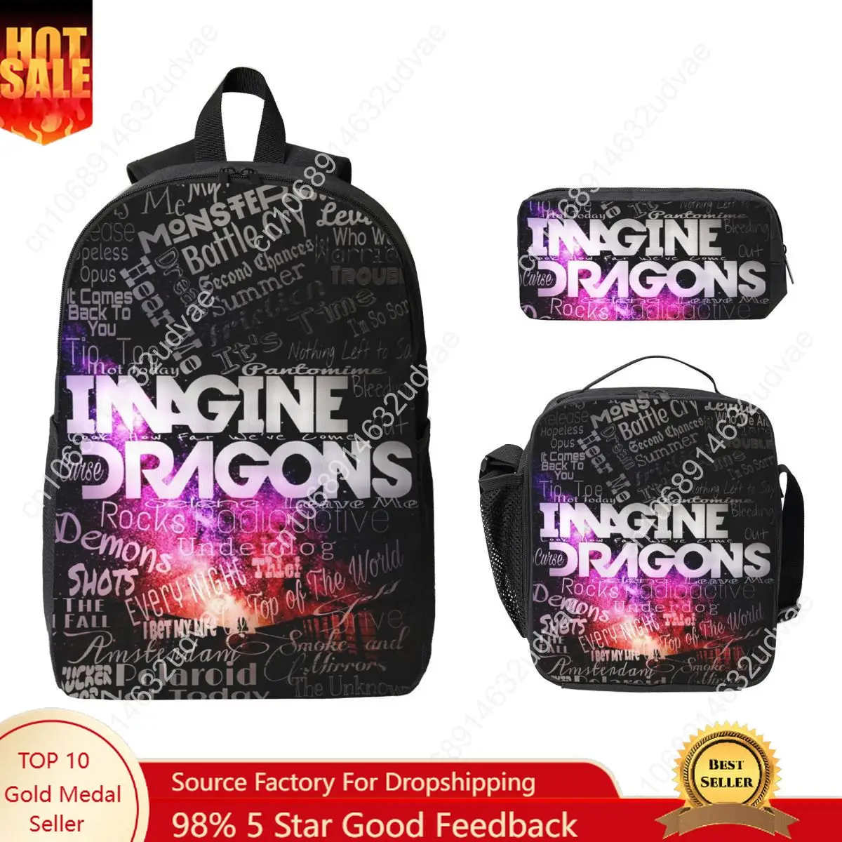 

Imagine Dragons Backpack Student Boys Girls BookBag School Bag Laptop Shoulder Bags 3ps Insulated Lunch Bag Pencil Case