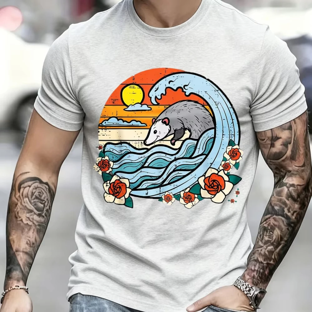 Opossum Japanese Wave Retro Surfer Possum Women Men T-Shirt Vintage T Shirt Men Clothing Graphic T Shirts High Quality Cotton