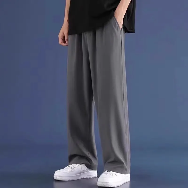 Men's Summer Thin Qui Dry Ice Silk Straight Leg Casual Pants Loose Wide Leg Trousers Comfortable Breathable Lightweight