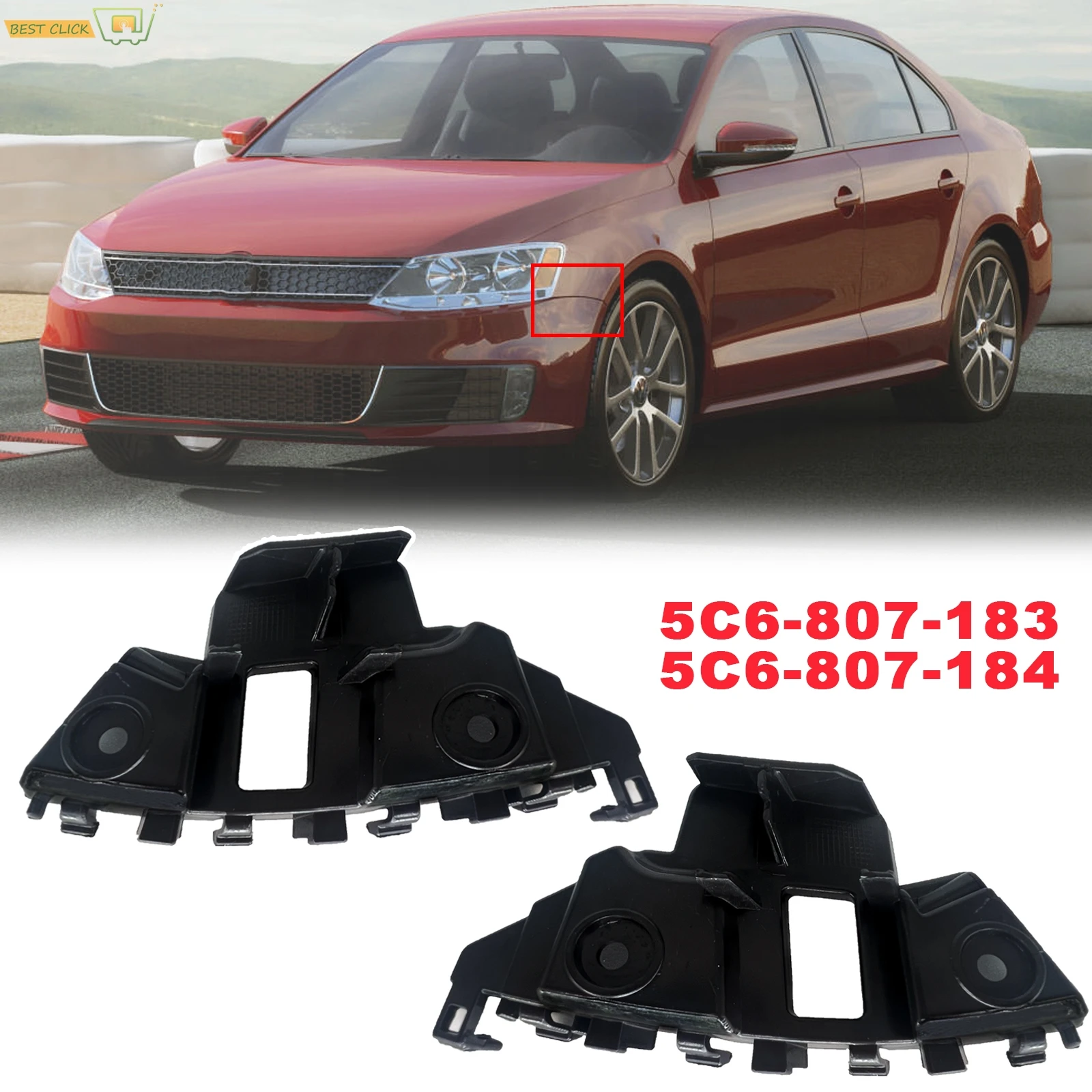 For VW Jetta MK6 2011-2014 Car Front Bumper Retainer Brackets Spacer Left Right Pair Side Beam Mount Support 5C6807183 5C6807184