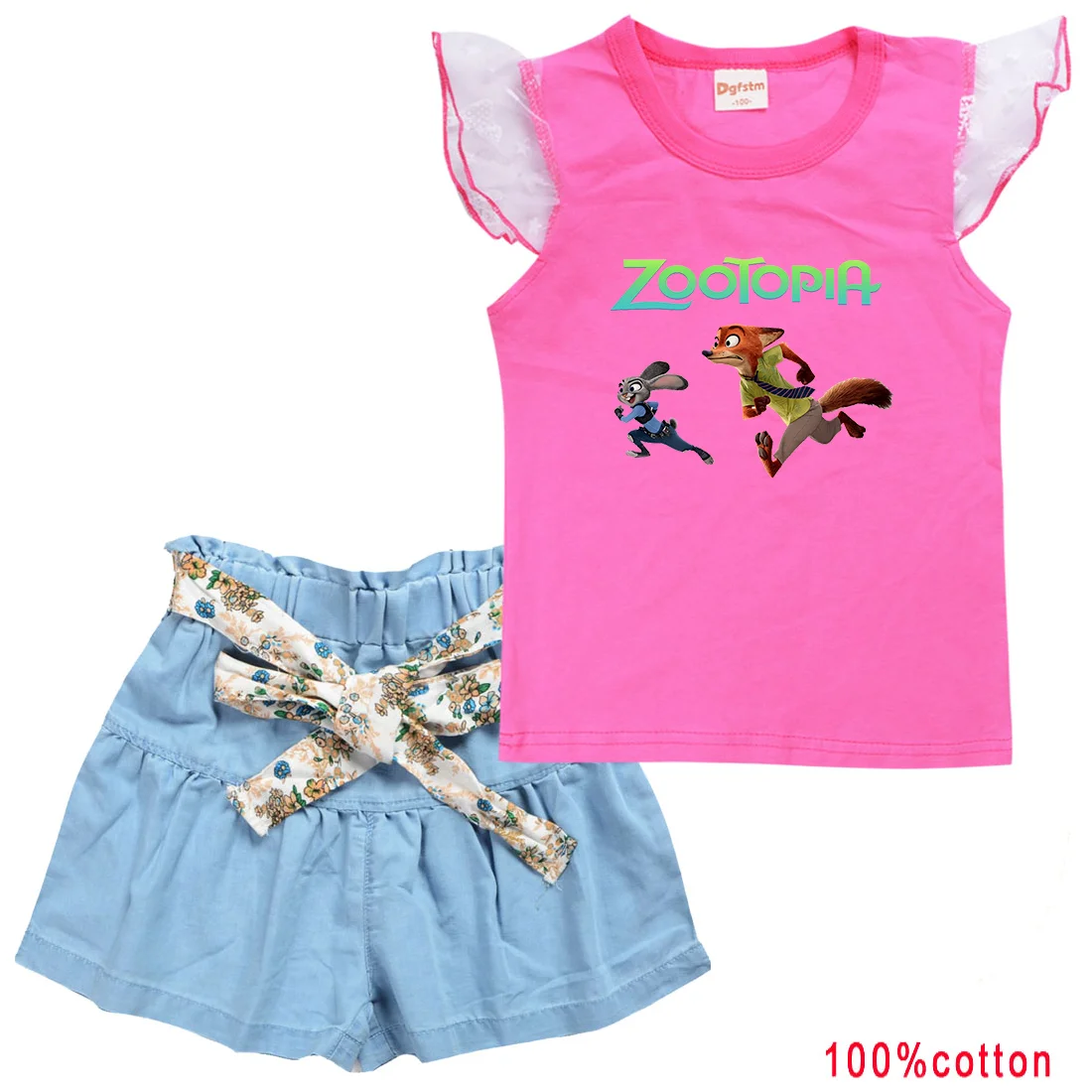 

2pc/Sets Disney Zootopia Judy Nick Girls Clothing Outfits Summer T-shirt Shorts Clothes Casual Sports Tracksuits