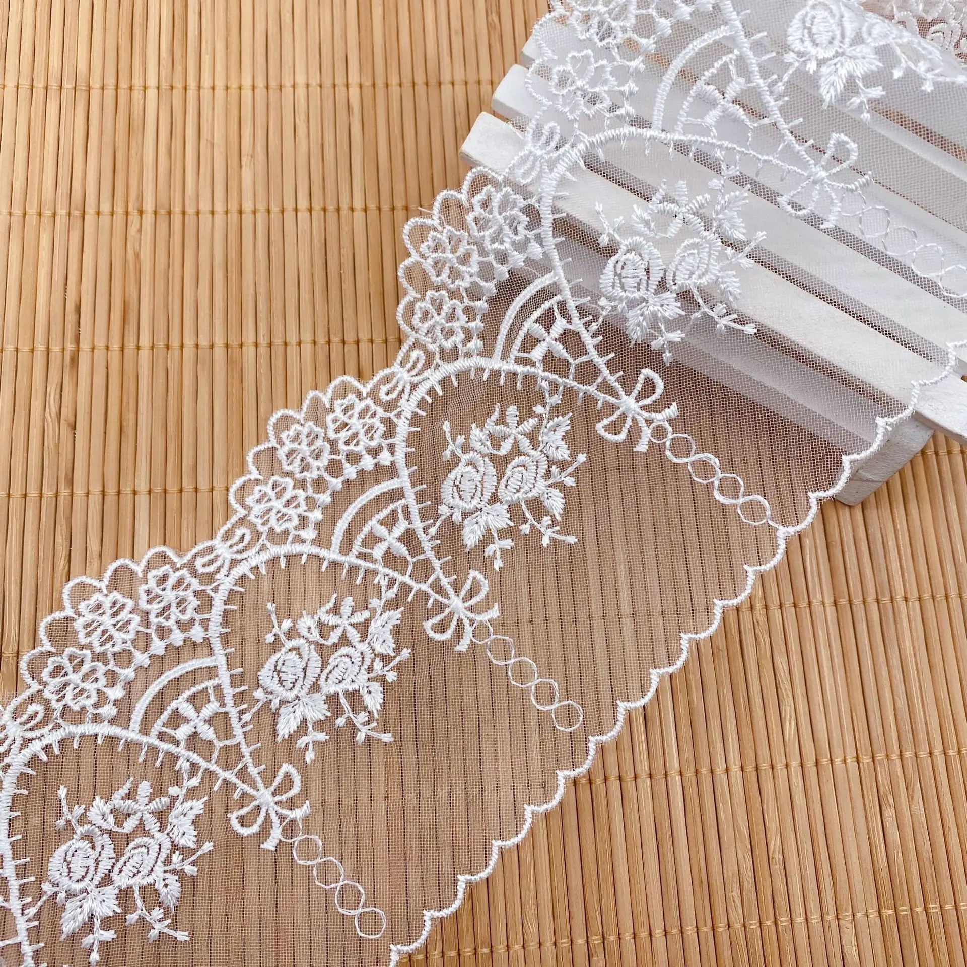 3Yards 9.3cm Mesh Flowers Embroidered Tulle Lace Ribbon Trims DIY Wedding Children's Clothing Sewing Garments Accessories