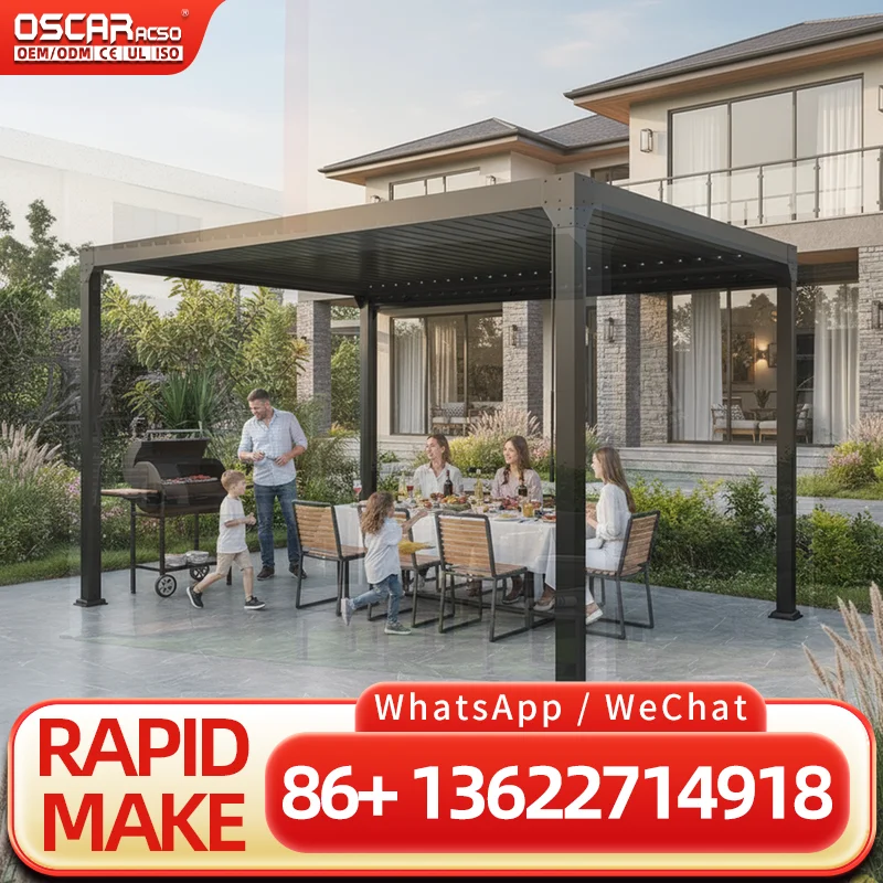 Fully Automatic Retractable Waterproof Outdoor Aluminium Pergola with Folding and Flipping Function for Patio Garden Backyard pe