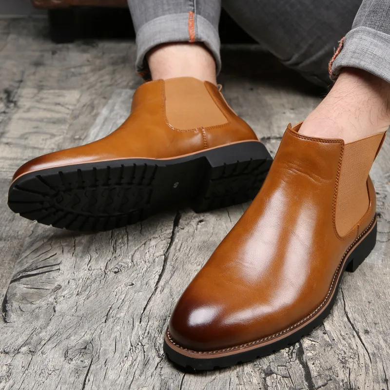 Botas Chelsea Clásicas De Cuero Retro Para Hombre, Botines Casuales De Estilo Británico, Zapatos De Caña Alta, Envío Directo