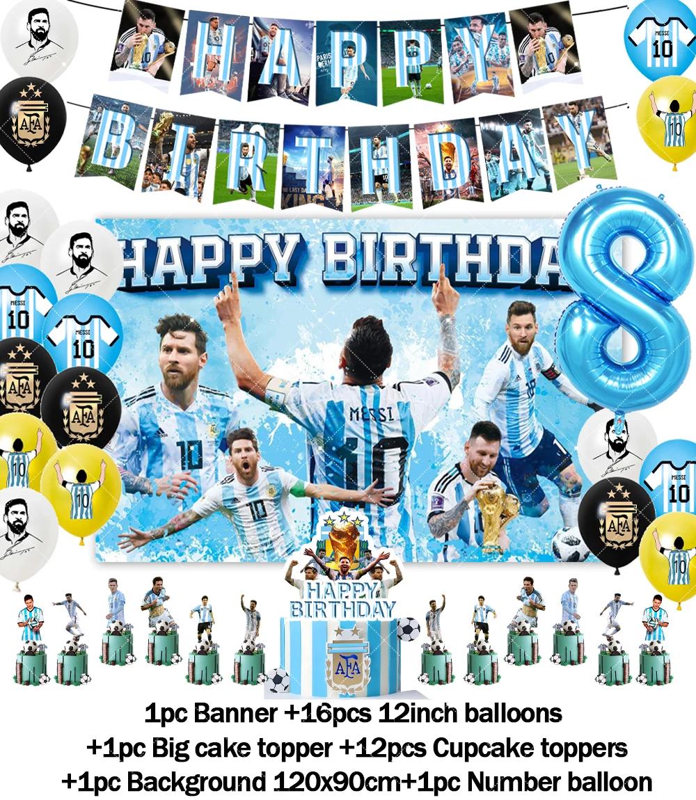 Fußballspieler Argentinien-Leo-Messi-Thema Fans Geburtstag Party Banner Hintergrund Kuchen Topper Nummer Ballon Dekor Requisiten Kinder Geschenk