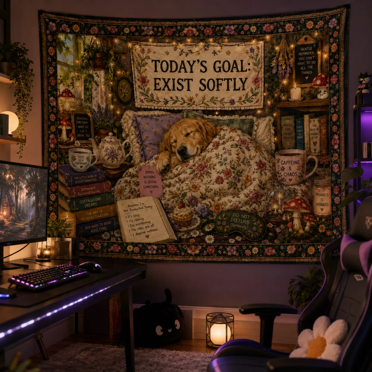 Vintage Greenhouse Tapestry Wall Art Cozy Dog Cat Garden Woven Blanket Pastoral Landscape Room Decoration Aesthetic Backdrop