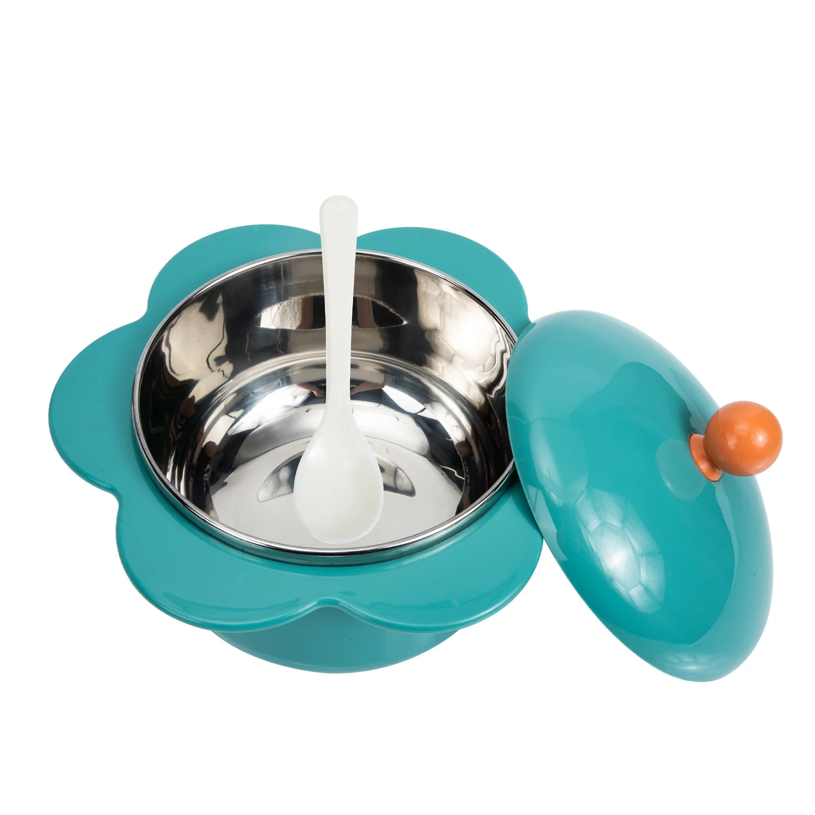 

1Set Stainless Steel Rice Bowl Sunflower Design Lidded Soup Bowl Large Capacity Anti-Scald Food Container Kitchen Supply