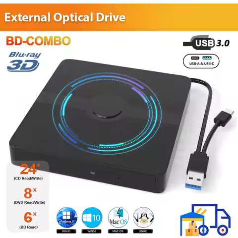 USB 3.0 External Blu-ray Drive Portable 3D BD-Combo Optical Drive CD DVD Player CD Burner Reader for Laptop PC Windows 11/10 Mac