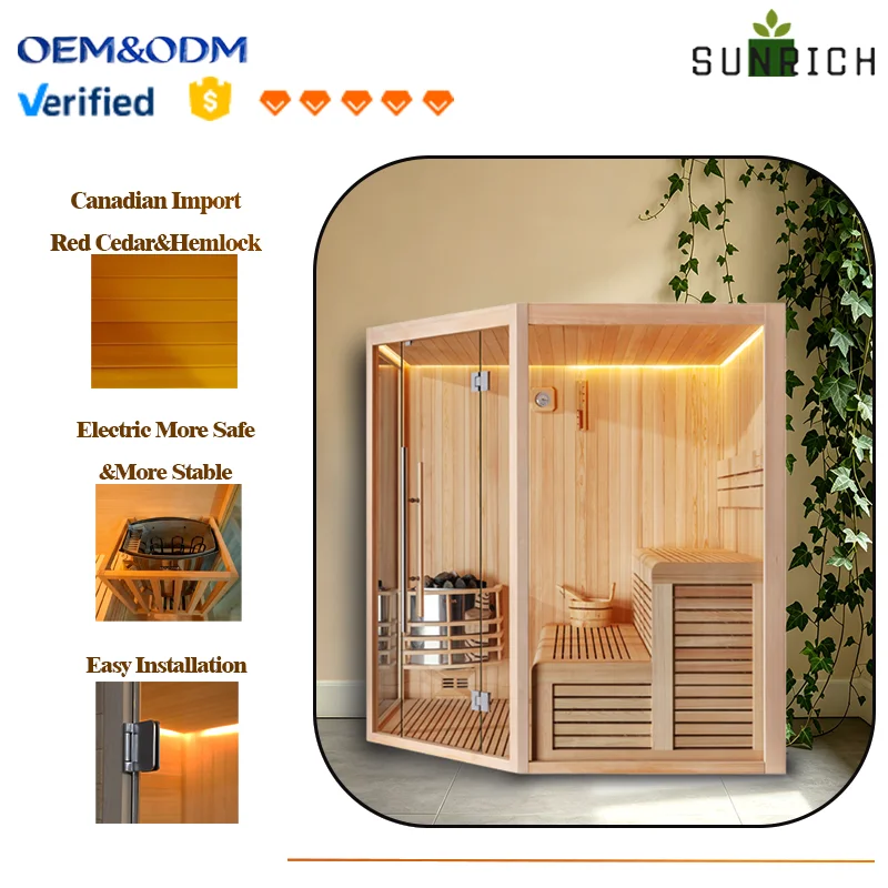 Eco-luxury House Sauna 6 Person Wet Steam Traditional Corner Sauna Room Spa Steam Sauna Room With Wifi