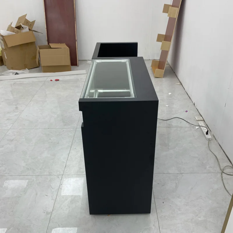 custom.Black Commercial Display Cabinet with Cash Register Multi-layer Glass Display Cabinet Store Display Counter