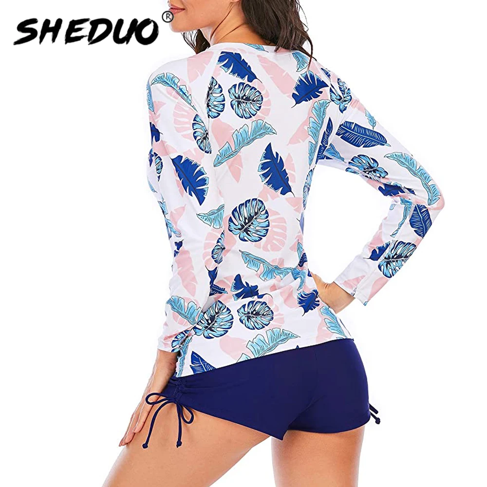 Female Swimsuit With Long Sleeves Swimwear Sports Surfing Tankini Set Beachwear Two-Piece Bathing Suits Pool Women Swimming Suit