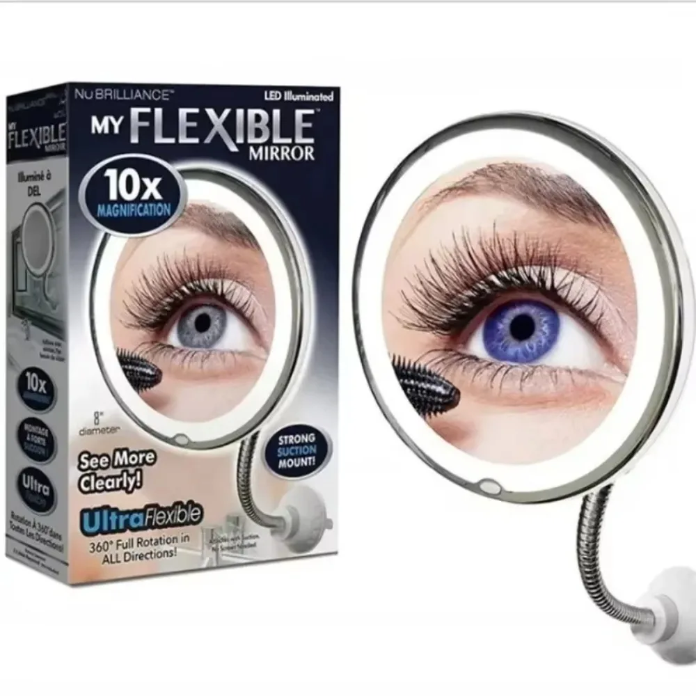 

360 Degree Rotation Makeup Mirror 10x Magnifying Wall-Mounted Vanity Mirrors Suction Cup LED Light Illuminated
