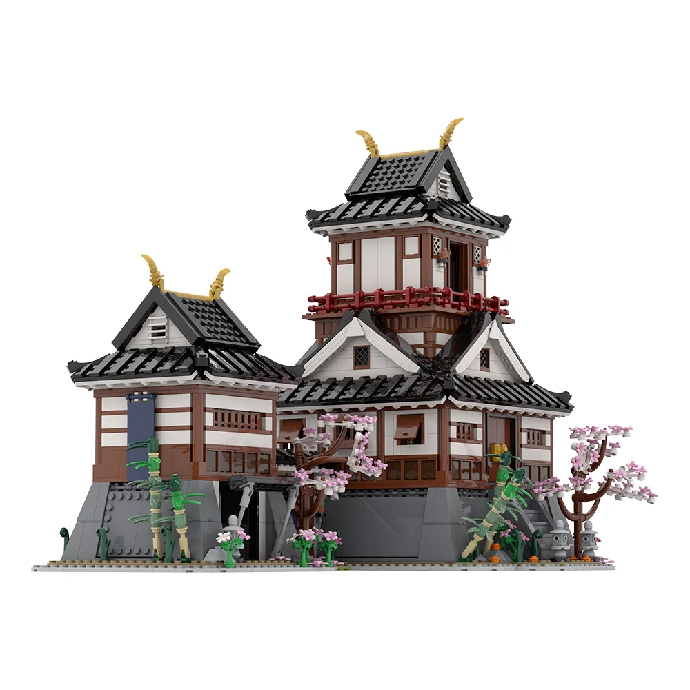 MOC Japanese Samurai Castle Block Set Medieval Tenshokaku DIY Creative Sakura Koya House Architecture Brick Toy Adult Gift