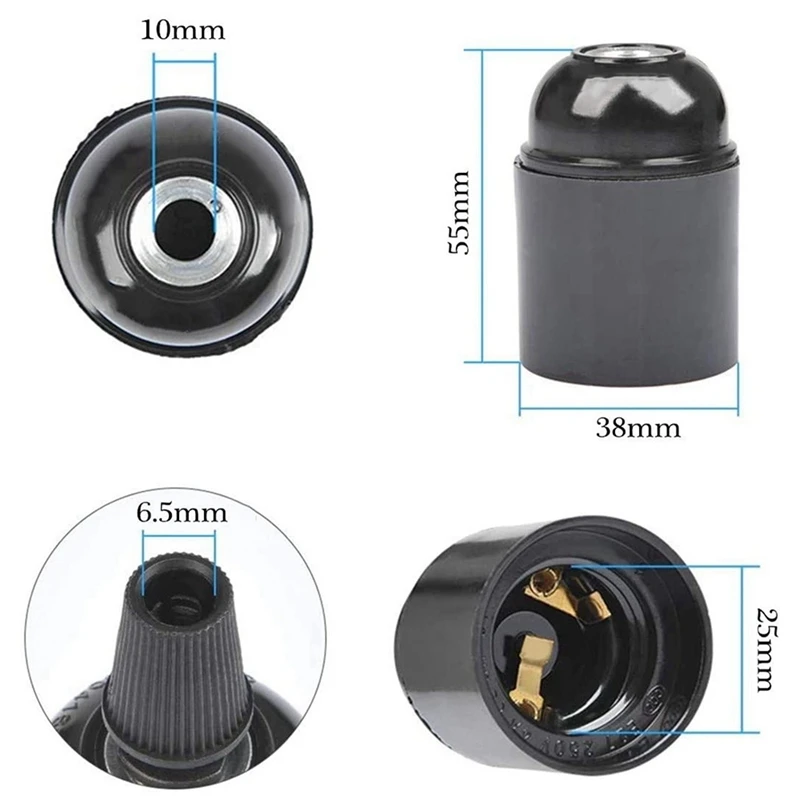 24-Pack Bakelite Lamp Holder E26/ E27 Light Socket Vintage Bulb Socket ES Screw Lampholder For Ceiling/Pendent/Floor