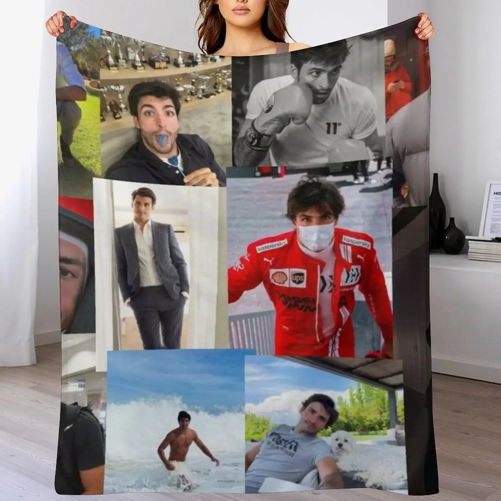 Carlos Sainz jr collage Throw Blanket Designer Blankets Summer Blanket Luxury Throw Blanket