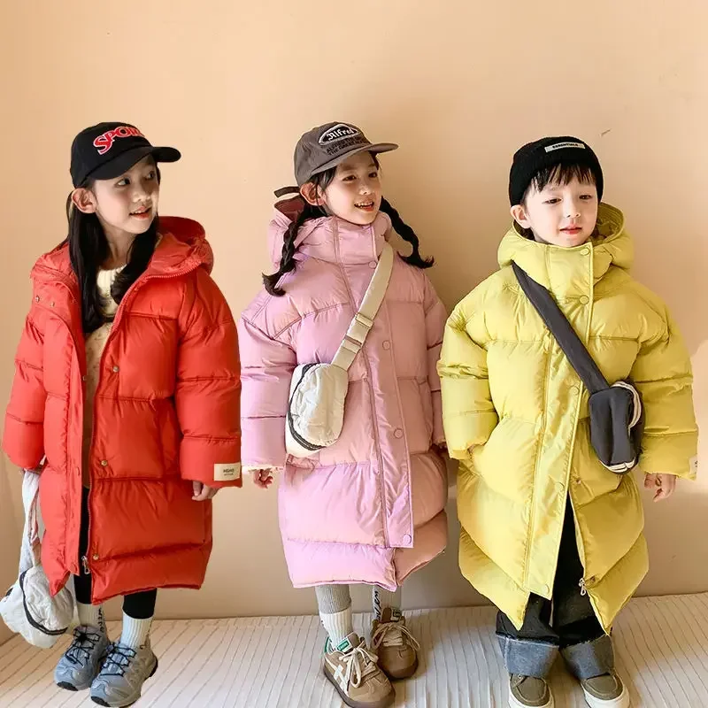 Boys Girls winter Down Padded Jacket Children Long Over-the-knee Korean Thickened Coats Kids Warm Hooded Parkas