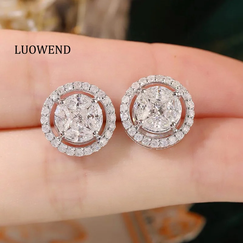 

Серьги LUOWEND из 100% белого золота 18 карат, роскошные серьги круглой формы, серьги-гвоздики из настоящего натурального бриллианта 2,0 карата для женщин, банкетный банкет