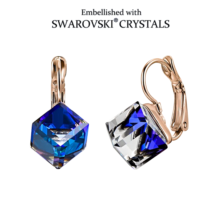 Daisini Cube Crystal Leverback Drop Earrings for Women, Embellished with Swarovski Crystals, Elegant Dangle Jewelry Gift